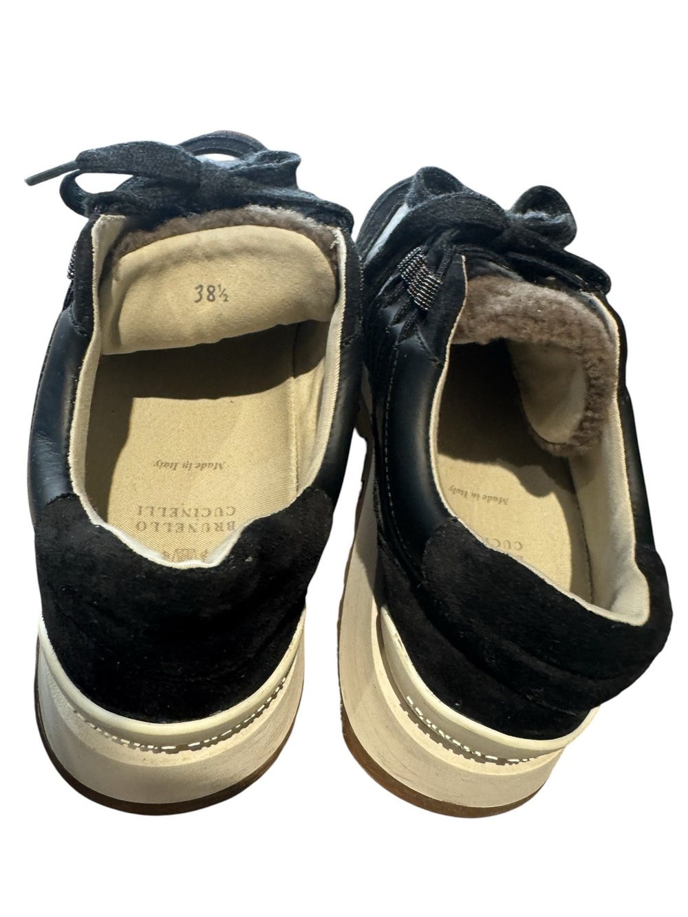 Brunello Cucinelli Black Suede Leather Platform Sneakers - Picture 4 of 6